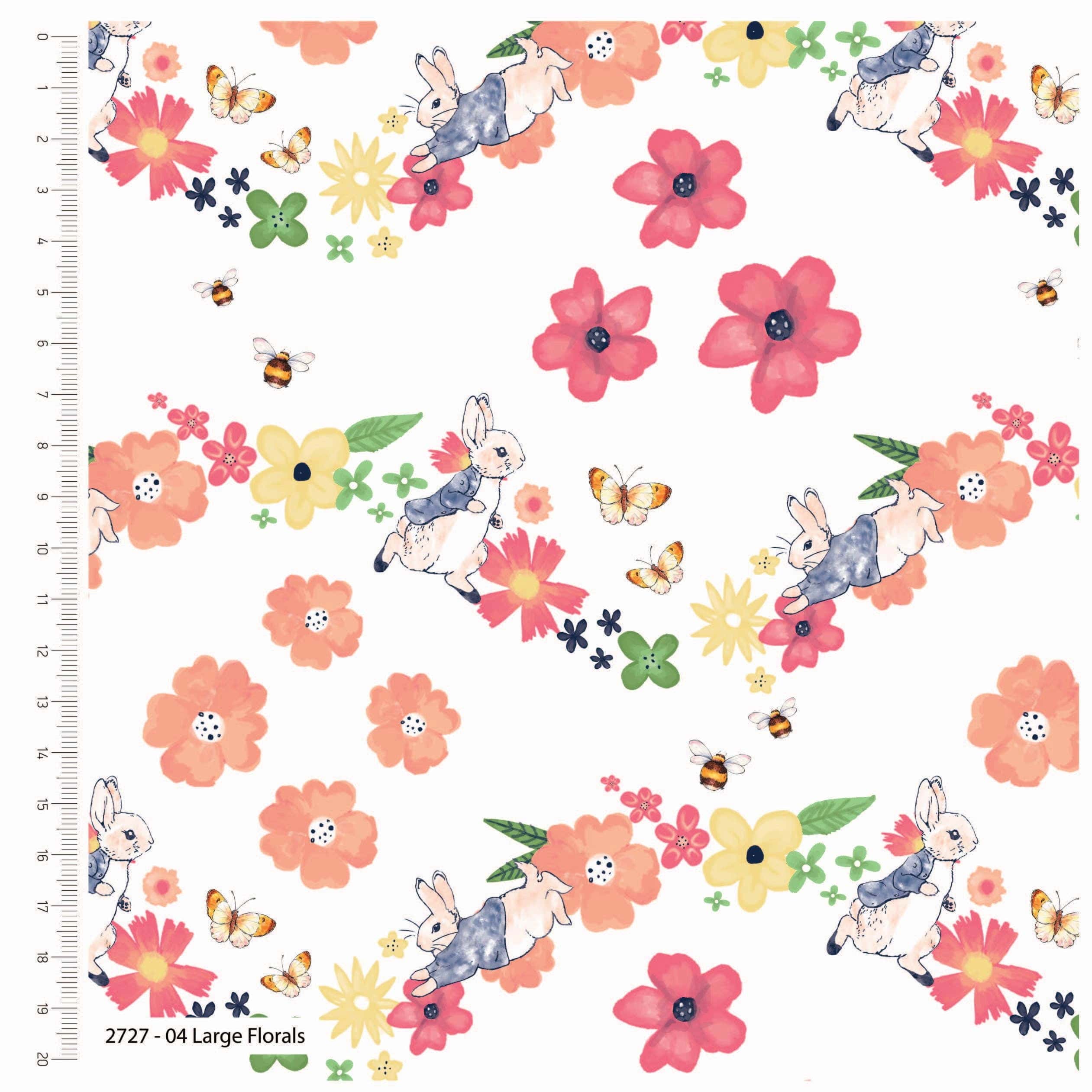 Fabric Peter Rabbit spring floral white cotton fabric  - 'Flowers and Dreams' CraftCottonCo