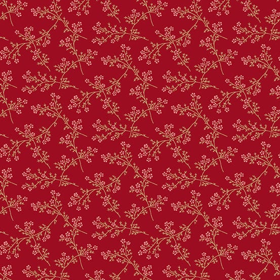 Fabric Pink birds on light cream cotton fabric - Strawberies and Cream by Laundry Basket Quilts