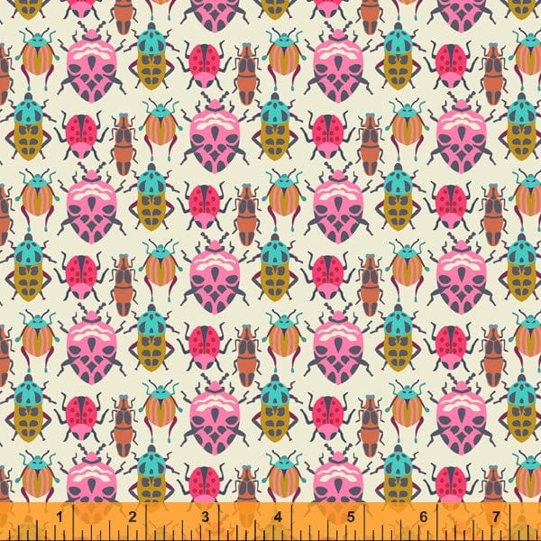 Fabric Pink butterflies on cream floral cotton fabric - 'Eden' Windham Fabrics