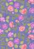 Fabric Pink Dahlia hearts on  purple cotton fabric - Love Blooms by Lewis & Irene