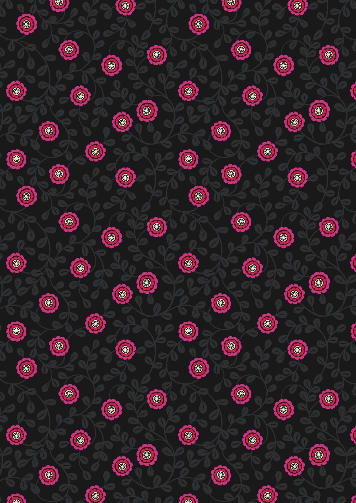 Fabric Pink Flowers on Black 100% cotton fabric - Little Matryoshka by Lewis & Irene