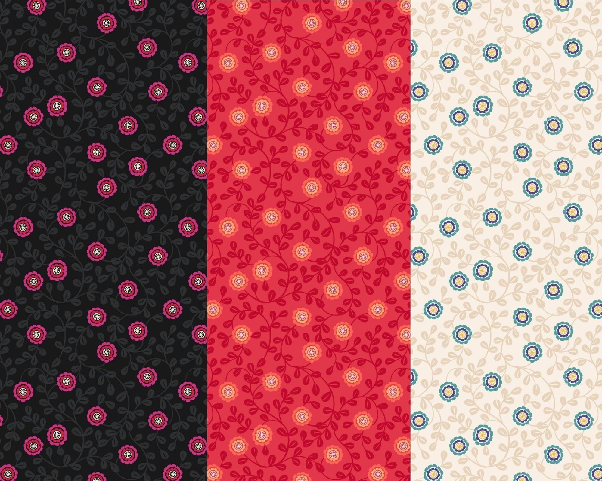 Fabric Pink Flowers on Black 100% cotton fabric - Little Matryoshka by Lewis & Irene