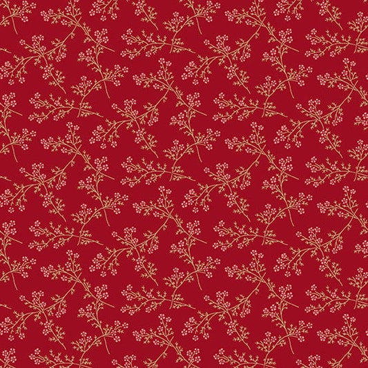 Fabric Pink flowers on deep red cotton fabric - Strawberies and Cream by Laundry Basket Quilts