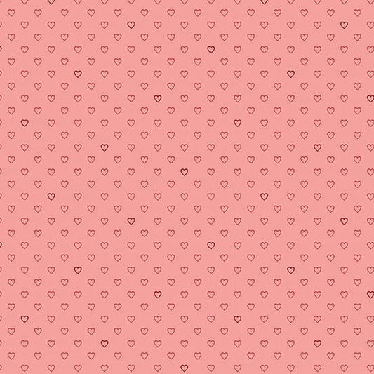 Fabric Pink hearts on pink cotton - Strawberies and Cream by Laundry Basket Quilts