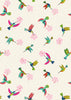 Fabric Pink hibiscus on blue cotton 'Hibiscus Hummingbird' -Lewis & Irene