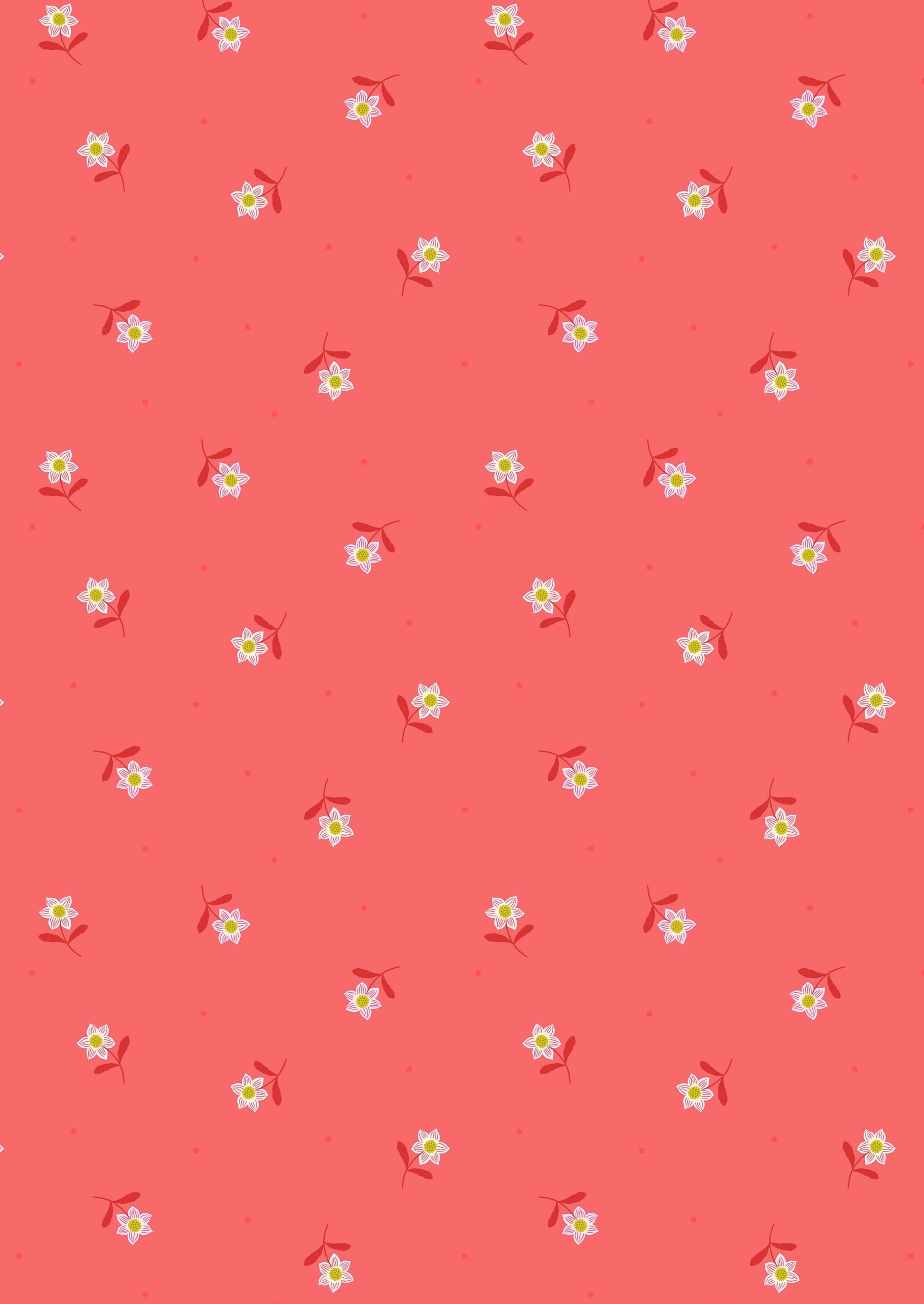 Fabric Pink hibiscus on cream cotton 'Hibiscus Hummingbird' -Lewis & Irene