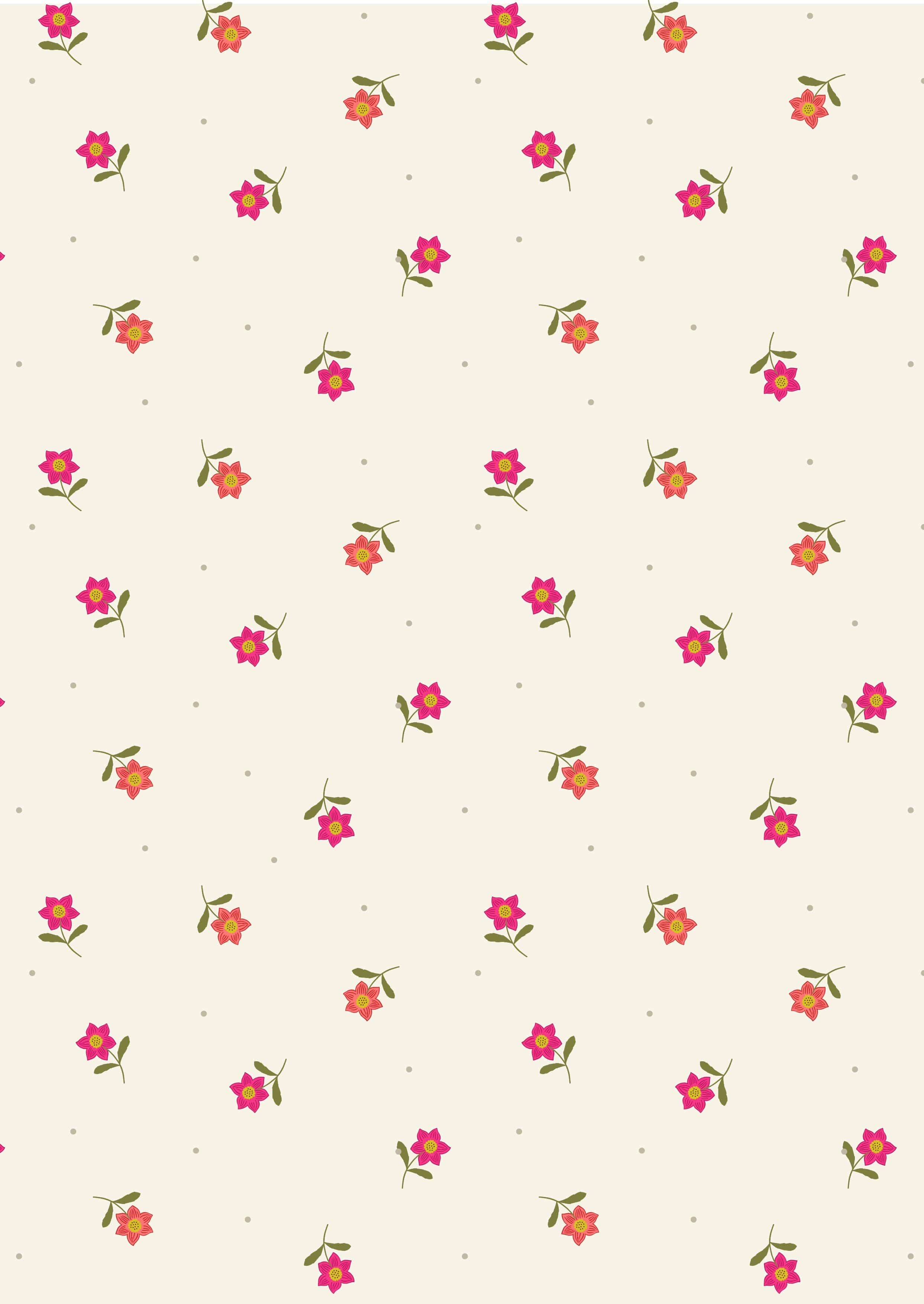 Fabric Pink hibiscus on cream cotton 'Hibiscus Hummingbird' -Lewis & Irene