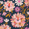 Fabric Pink Lion Flowers on navy blue cotton fabric - Dandelion Jungle by Dashwood Studio