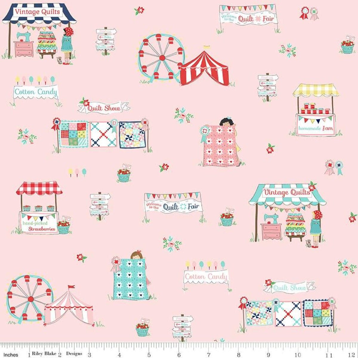 Fabric Pink pretty pastel quilt fair cotton fabric - 'Quilt Fair' Riley Blake