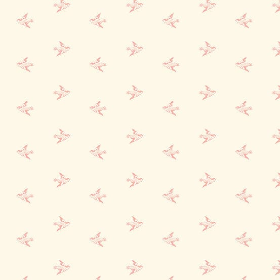 Fabric Pink quilt effect stars on cream flowers cotton fabric - Strawberies and Cream by Laundry Basket Quilts