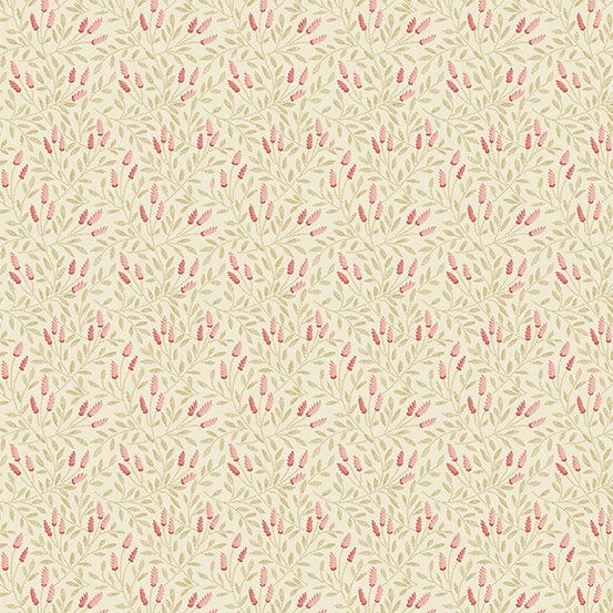 Fabric Pink quilt effect stars on cream flowers cotton fabric - Strawberies and Cream by Laundry Basket Quilts