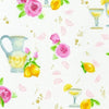 Fabric Pink Roses Lemonade Glasses on white cotton fabric - Rose Lemonade by Robert Kaufman