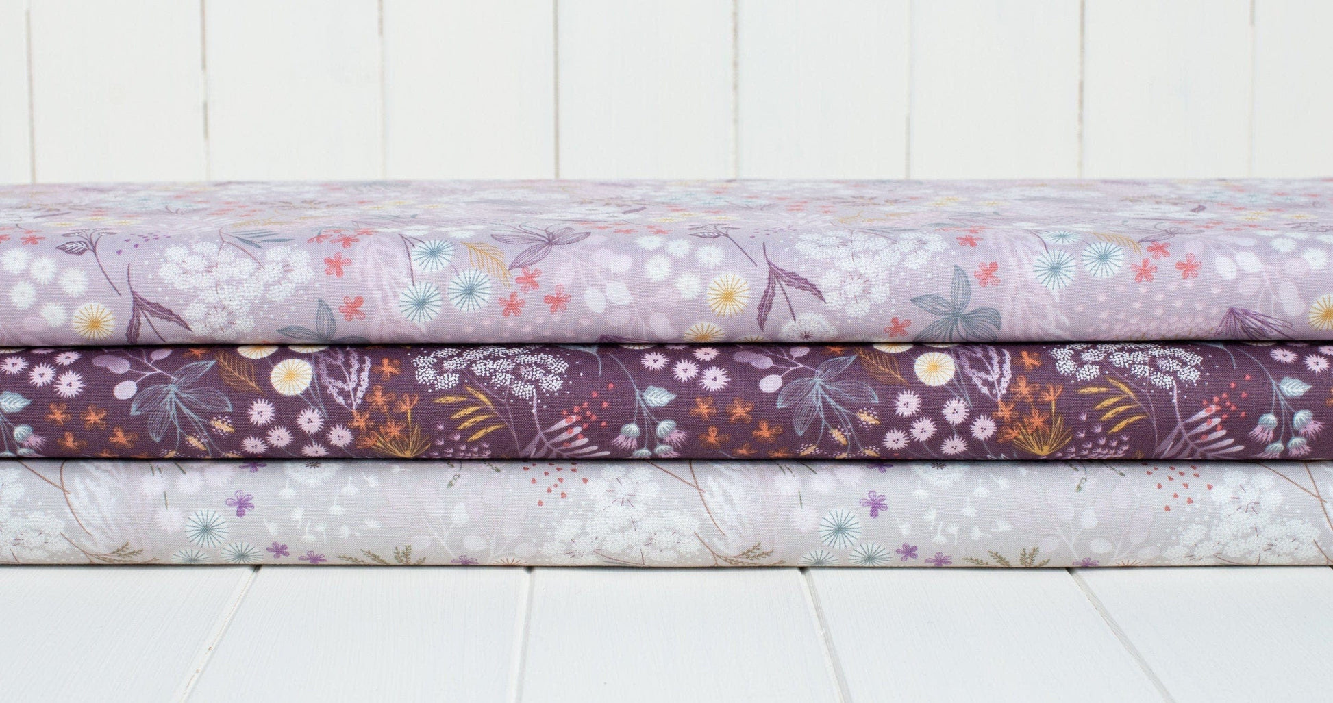 Fabric Plants and dandelion brown cotton fabric - Fairy Clocks by Lewis & Irene