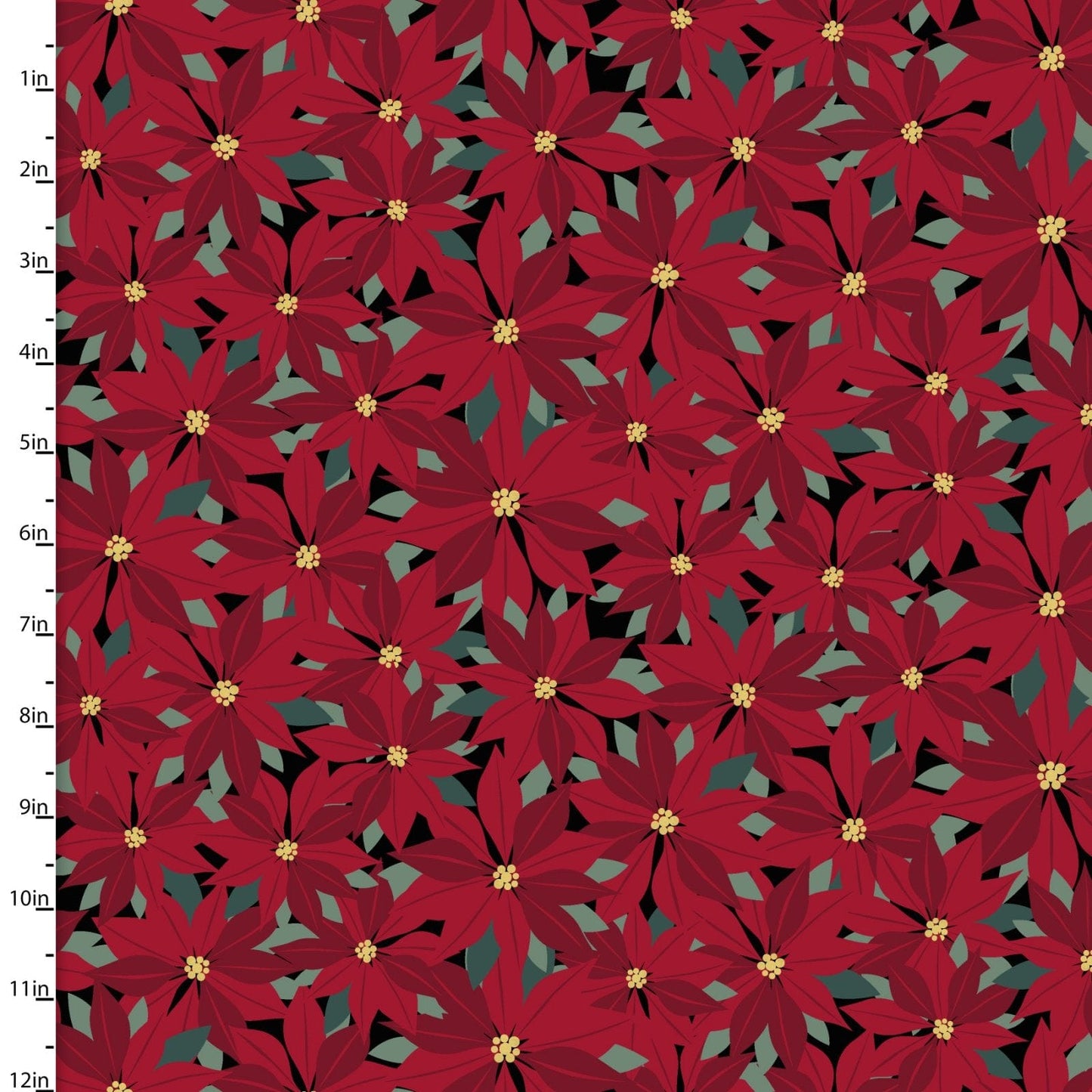 Fabric Poinsettia flowers on black cotton fabric - 3 Wishes
