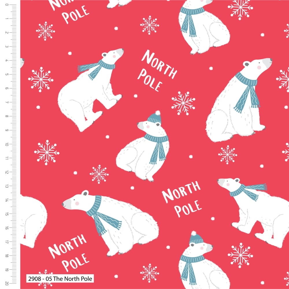 Fabric Polar bear on red cotton fabric - Craft Cotton Co