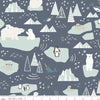 Fabric Polar bears and penguins on navy cotton fabric 'Nice ice baby' Riley Blake