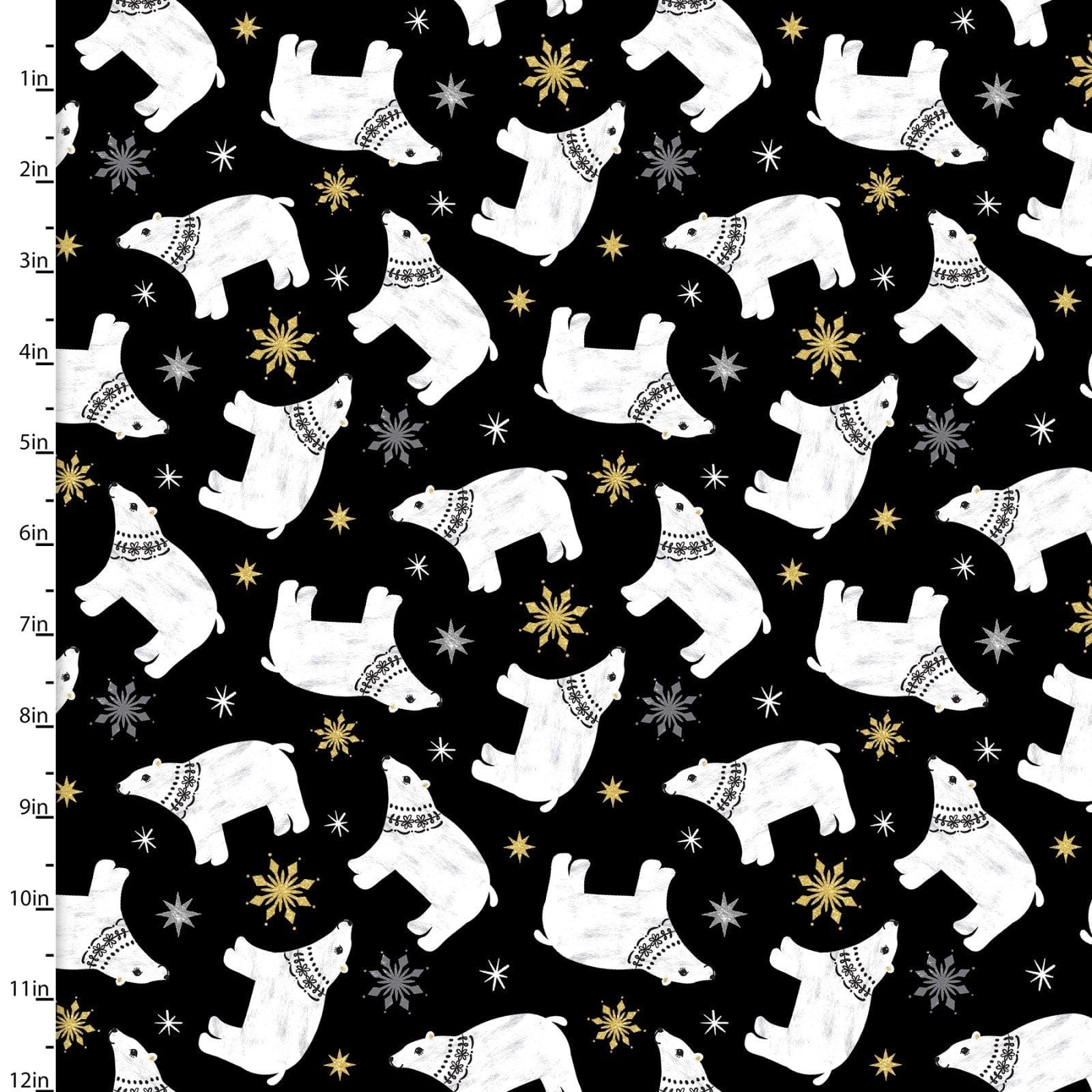 Fabric Polar bears on black and gold cotton fabric - 3 Wishes