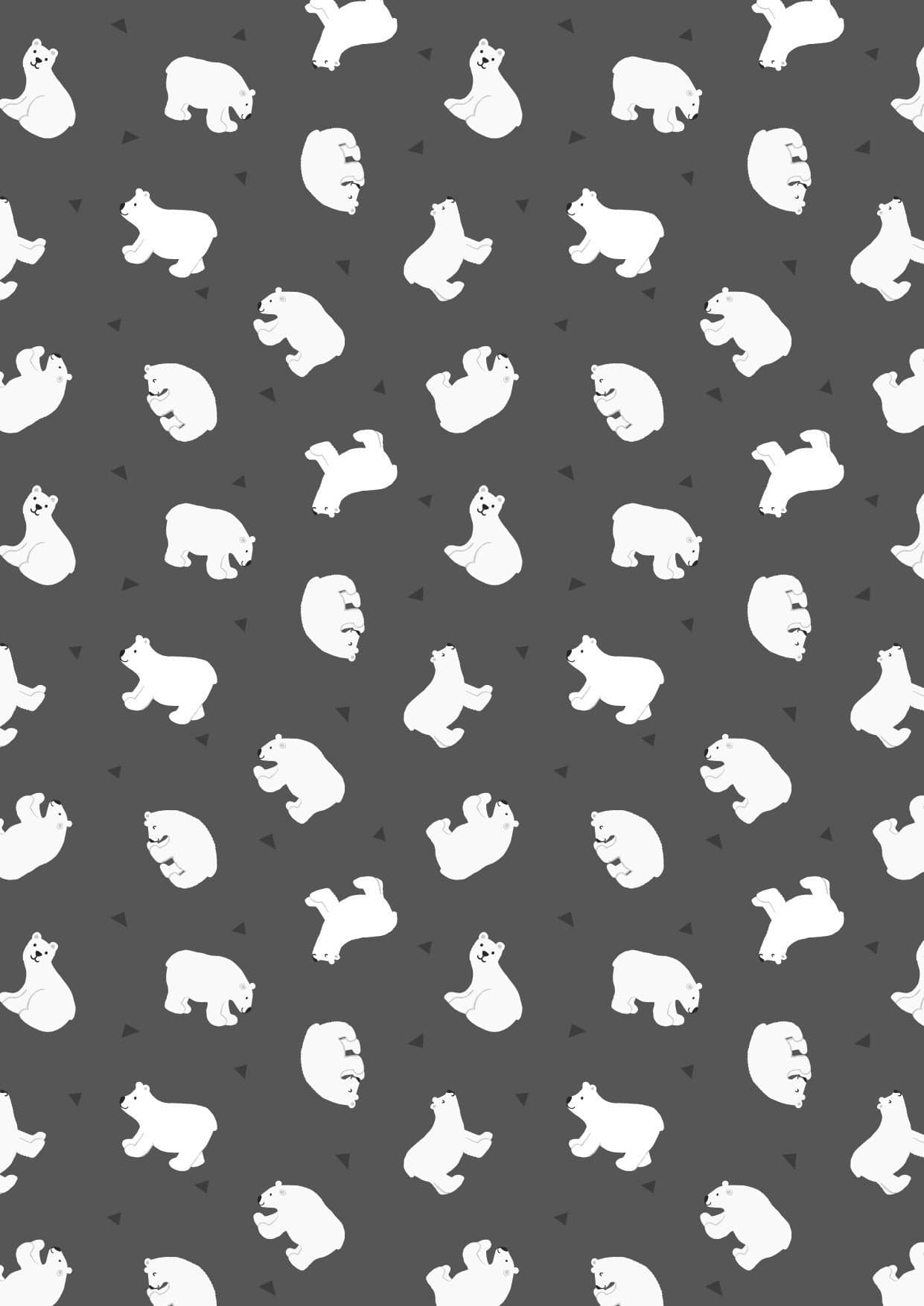 Fabric Polar bears on dark grey with pearl on cotton fabric - 'Polar Animals' Lewis & Irene