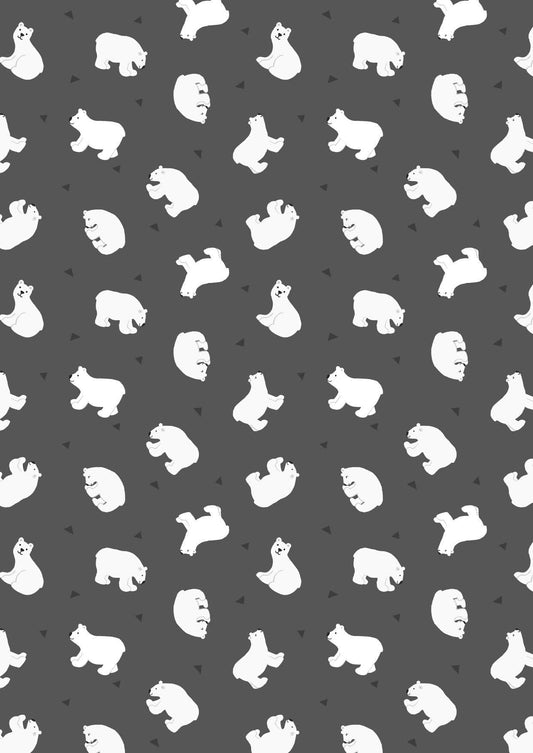 Fabric Polar bears on dark grey with pearl on cotton fabric - 'Polar Animals' Lewis & Irene