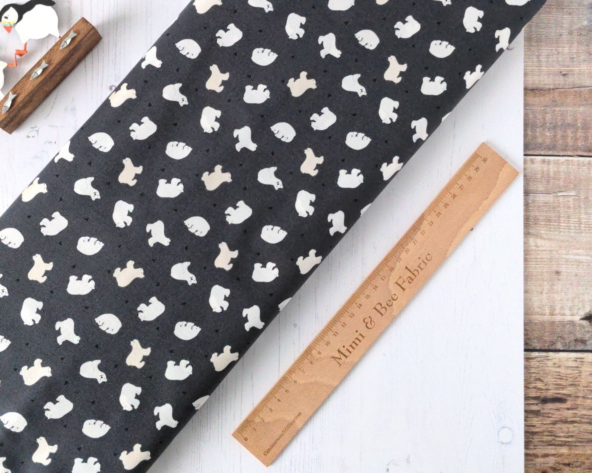 Fabric Polar bears on dark grey with pearl on cotton fabric - 'Polar Animals' Lewis & Irene
