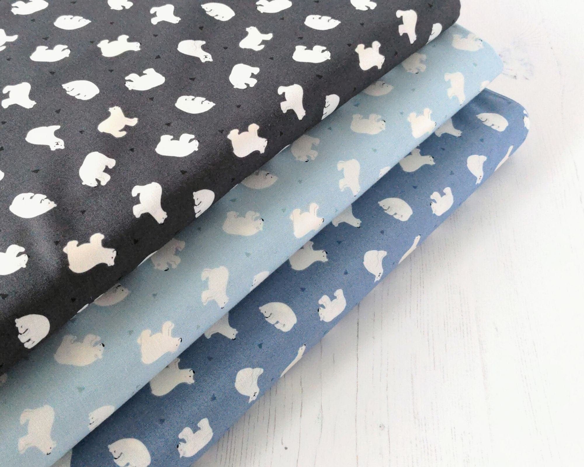 Fabric Polar bears on dark grey with pearl on cotton fabric - 'Polar Animals' Lewis & Irene