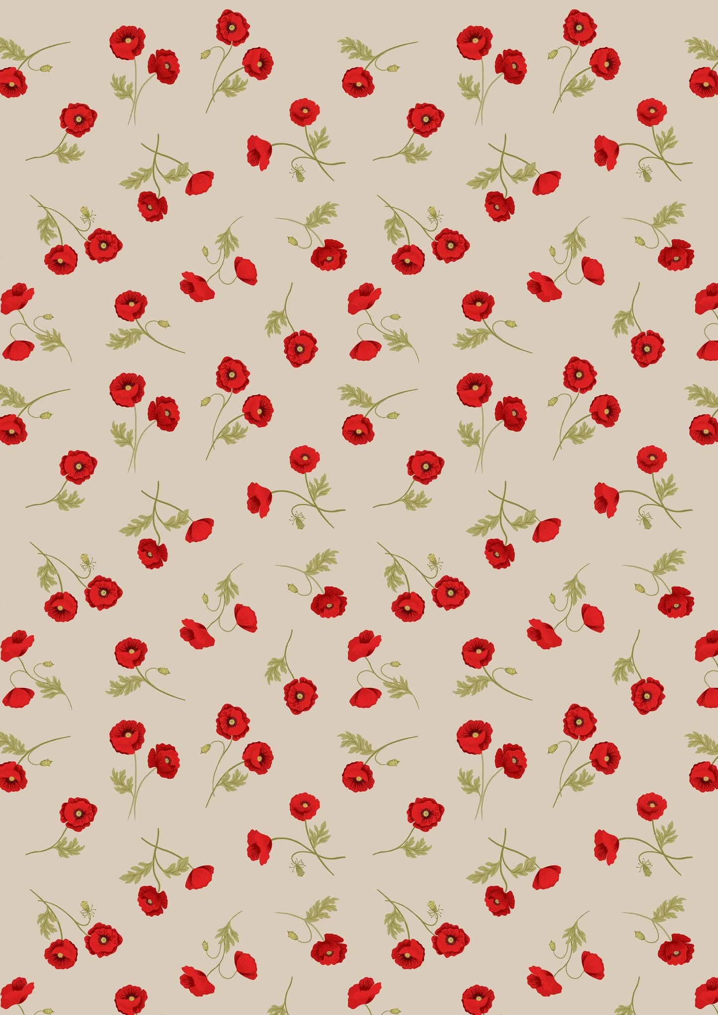 Fabric Poppies and bees on grey cotton fabric - Poppies by Lewis & Irene