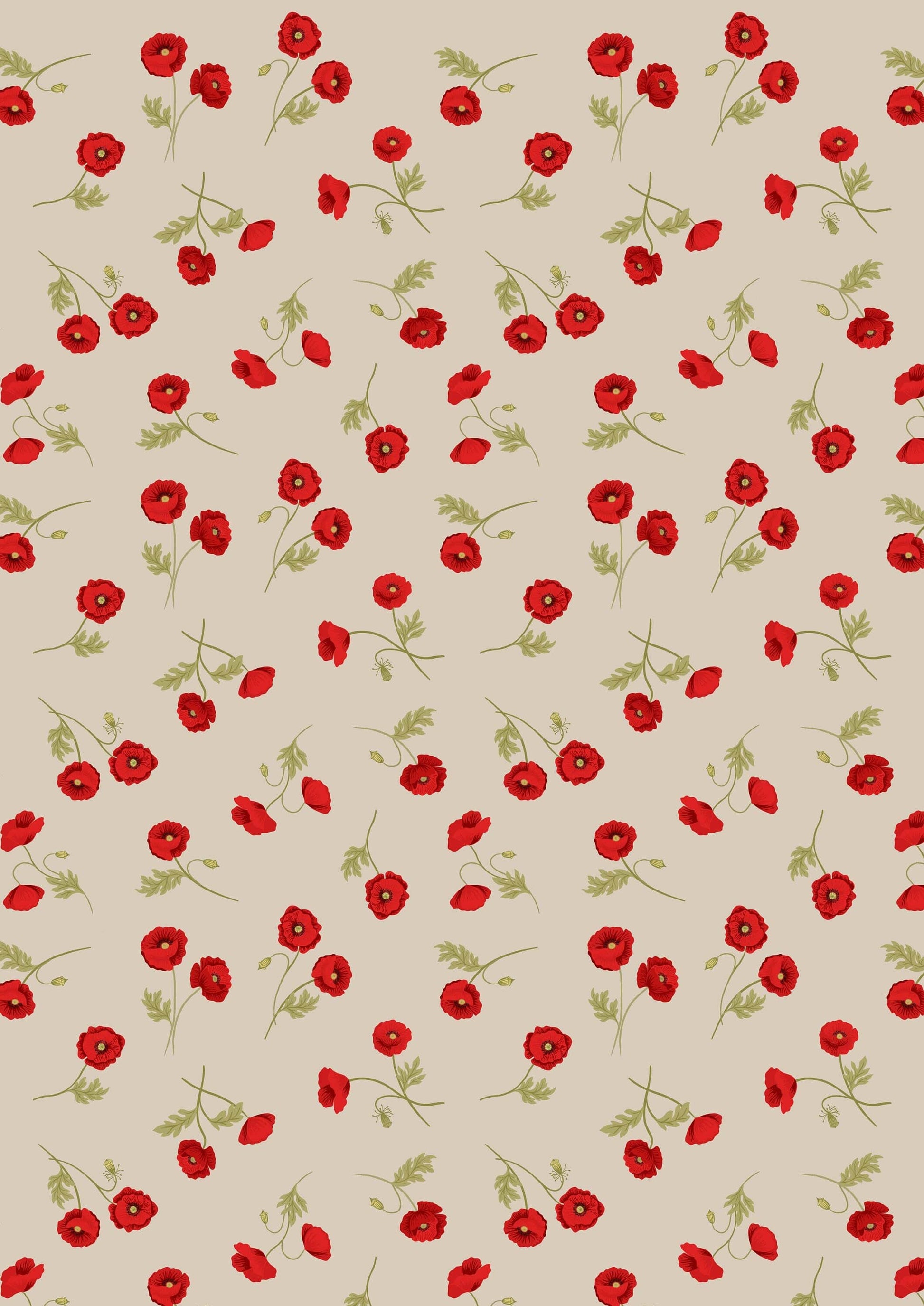 Fabric Poppies and bees on grey cotton fabric - Poppies by Lewis & Irene