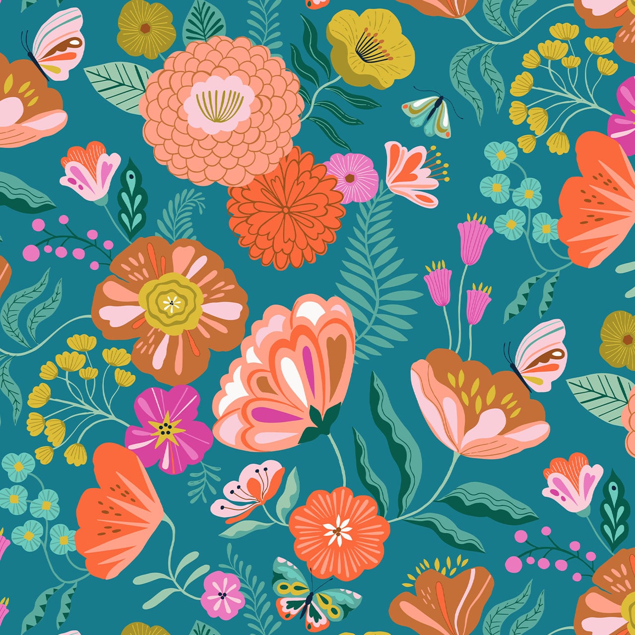 Fabric Pretty Florals, Bugs & Butterflies on Pale Pink cotton fabric - Flutter By by Dashwood Studio