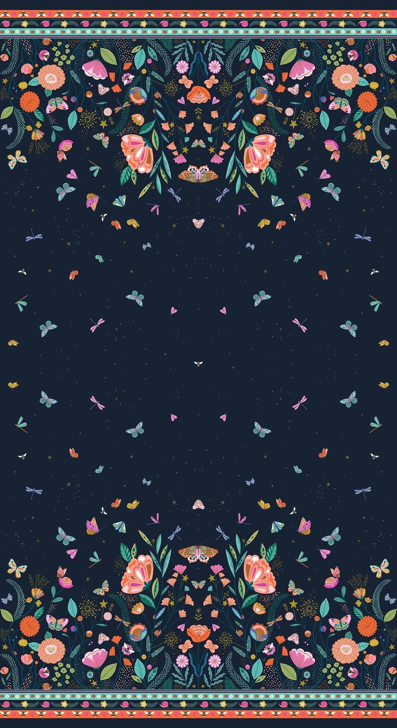 Fabric Pretty Florals, Bugs & Butterflies on Pale Pink cotton fabric - Flutter By by Dashwood Studio