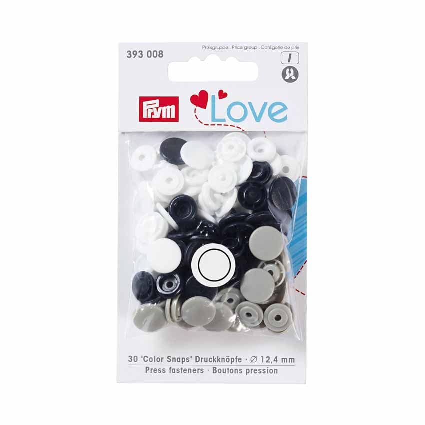 Buttons & Snaps Prym Love snaps round 30 non-sew black/grey/white