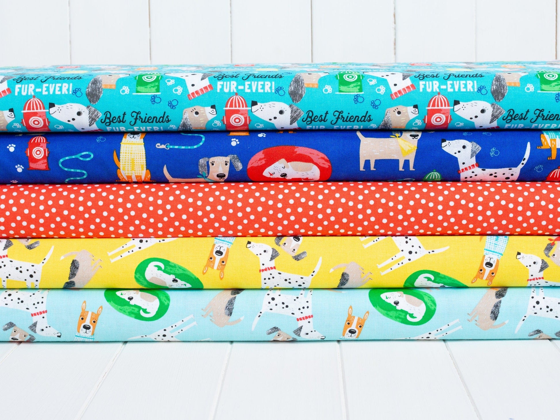 Fabric Puppy Dogs on Light Blue Cotton Fabric - Fabric Editions