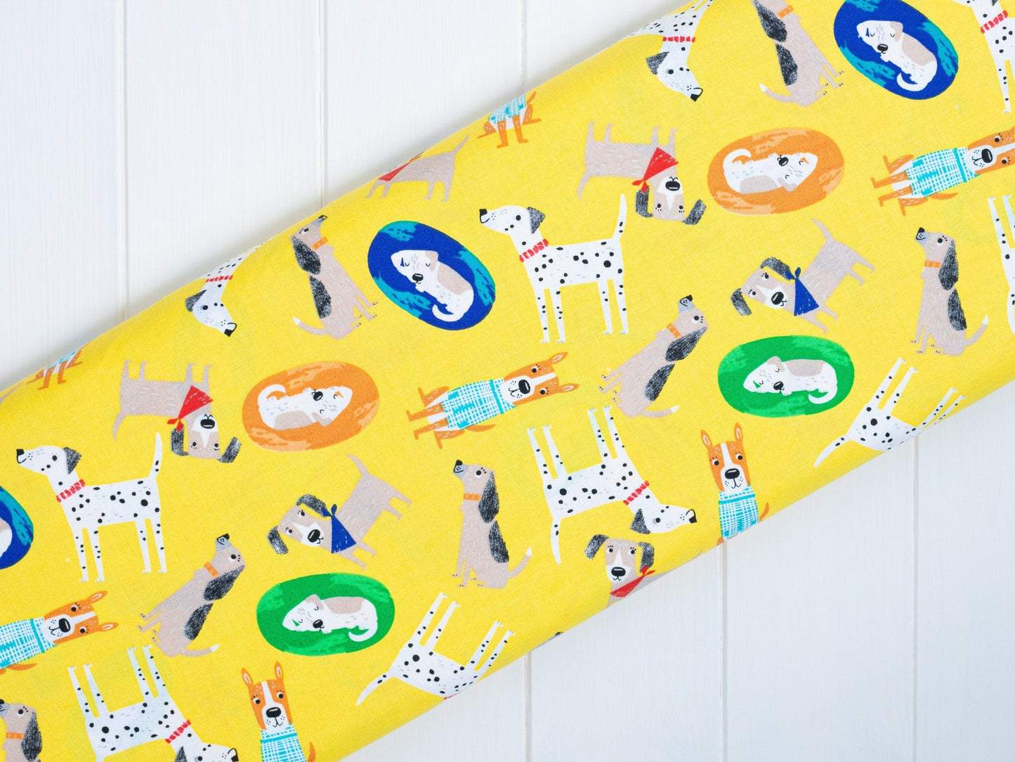 Fabric Puppy Dogs on Light Blue Cotton Fabric - Fabric Editions