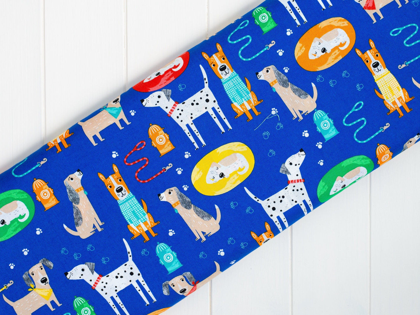 Fabric Puppy Dogs on Light Blue Cotton Fabric - Fabric Editions