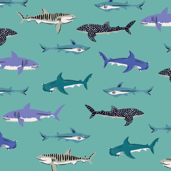 Fabric Racing Fish on Dark Blue cotton fabric - Aquatic Paradise by Dashwood Studio