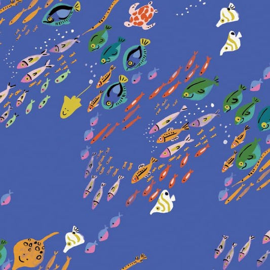 Fabric Racing Fish on Dark Blue cotton fabric - Aquatic Paradise by Dashwood Studio
