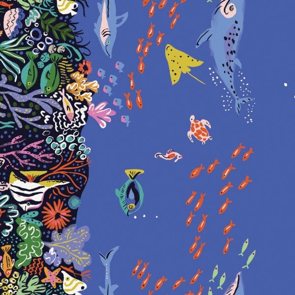 Fabric Racing Fish on Dark Blue cotton fabric - Aquatic Paradise by Dashwood Studio