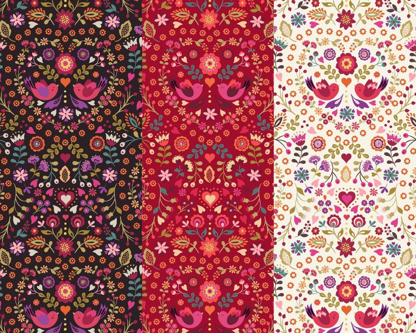 Fabric Red Daisy Flowers Polka Dot on Yellow 100% cotton fabric - Little Matryoshka by Lewis & Irene