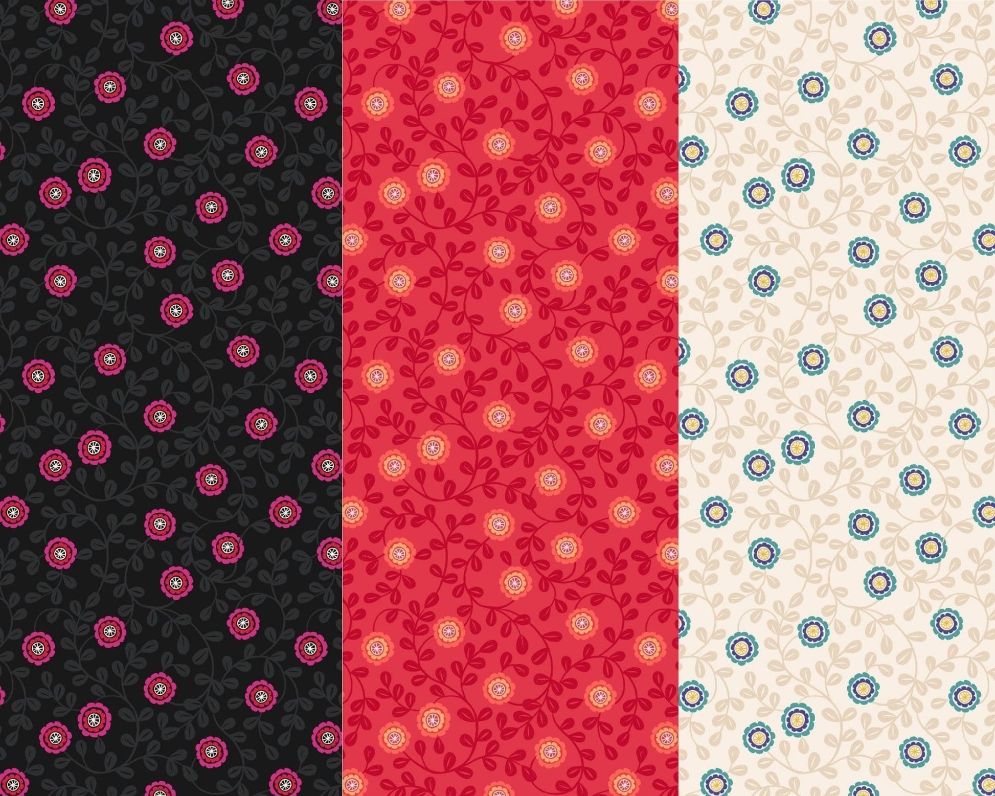 Fabric Red Daisy Flowers Polka Dot on Yellow 100% cotton fabric - Little Matryoshka by Lewis & Irene