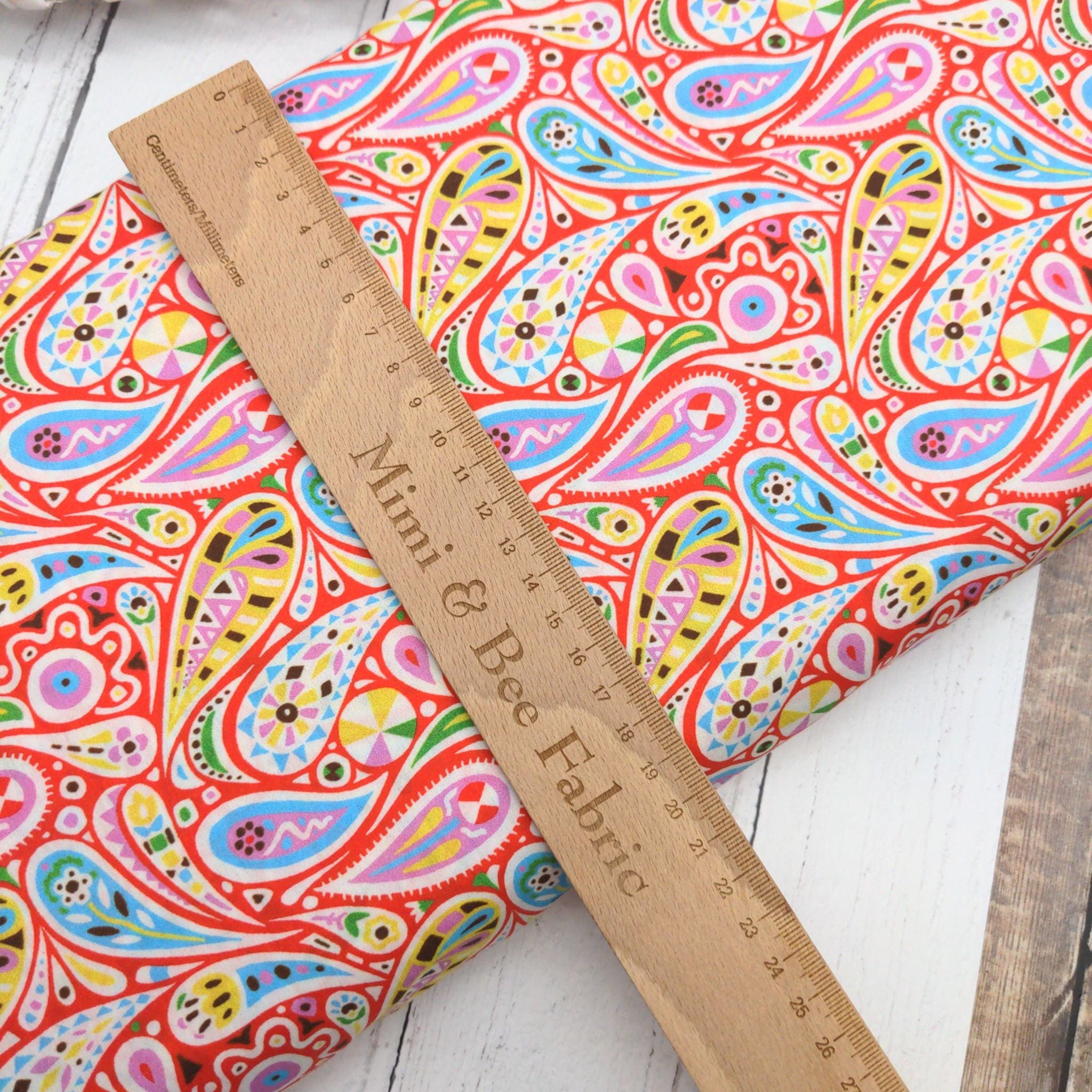 Fabric Red paisley cotton lawn fabric - 'Kaleidoscope' Dashwood Studio