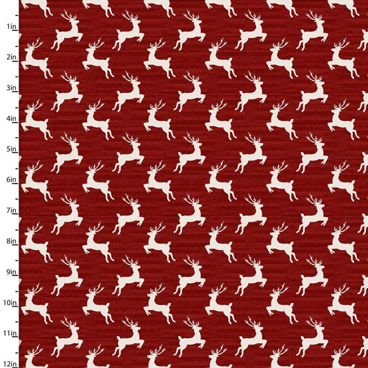 Fabric Red reindeer cotton quilting fabric - Home for the Holidays by 3 wishes