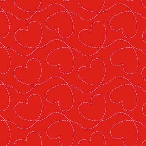 Fabric Red stitching heart fabric - Be Mine - Henry Glass