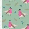 Fabric Robin on black floral cotton fabric - Jolly Robins by CraftCottonCo