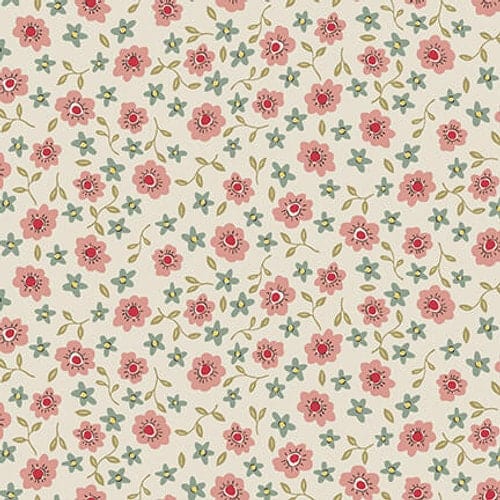 Fabric Rose pink flowers on cream cotton fabric - Market Garden - Henry Glass