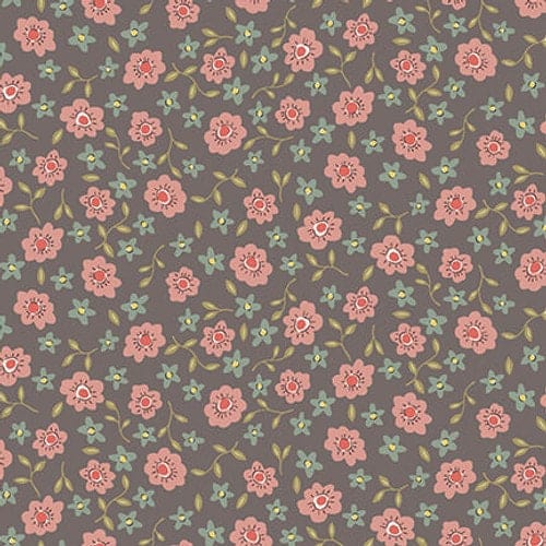 Fabric Rose pink flowers on grey cotton fabric - Market Garden - Henry Glass