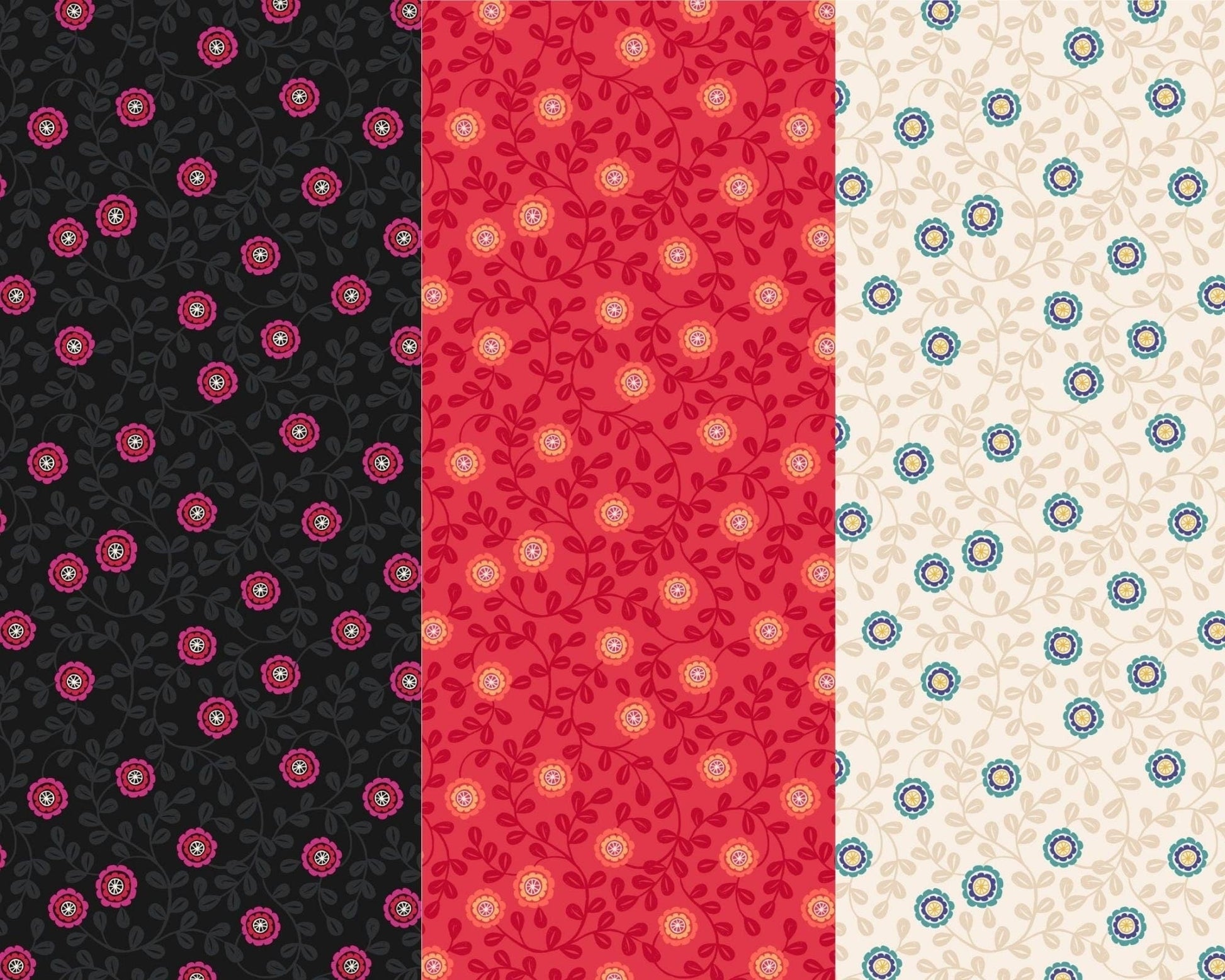 Fabric Russian Dolls on Black 100% cotton fabric - Little Matryoshka by Lewis & Irene