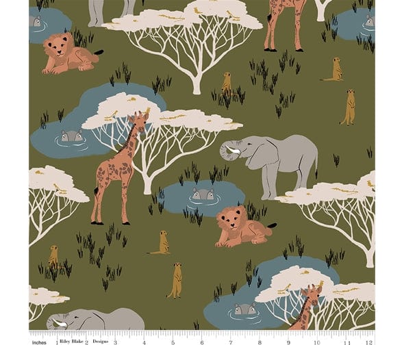 Fabric Safari animals cotton fabric - The waterhole by Riley Blake