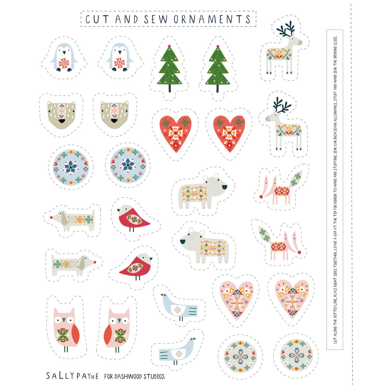 Fabric Scandi cut and sew ornaments cotton fabric - Winter Folk by Dashwood Studio