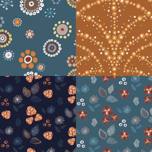 Fabric Scandi Flowers and Leaves on navy blue cotton fabric - Broderi by Dashwood Studio