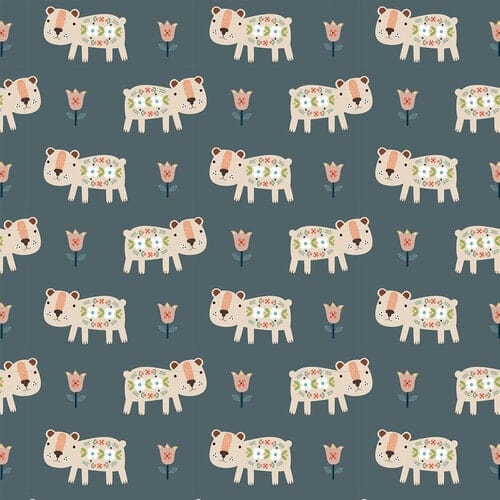 Fabric Scandi Nordic bear on slate grey 100% cotton quilting fabric - Nordiska by Dashwood Studio