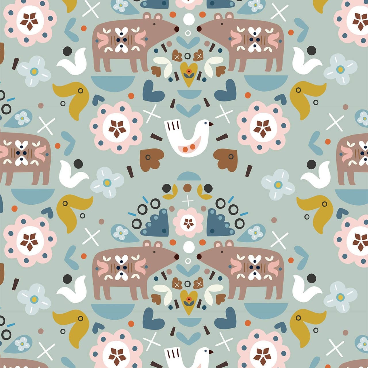 Fabric Scandi Nordic bear on slate grey 100% cotton quilting fabric - Nordiska by Dashwood Studio